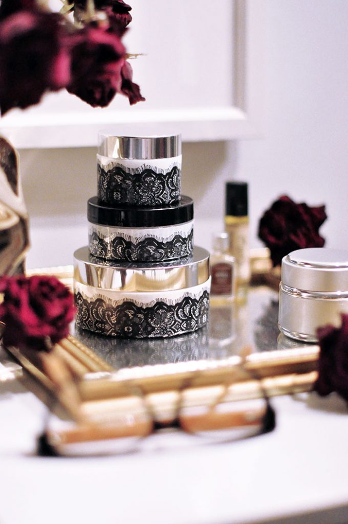 Repurposing Face Cream Jars // DIY Pretty Lace Containers love Maegan