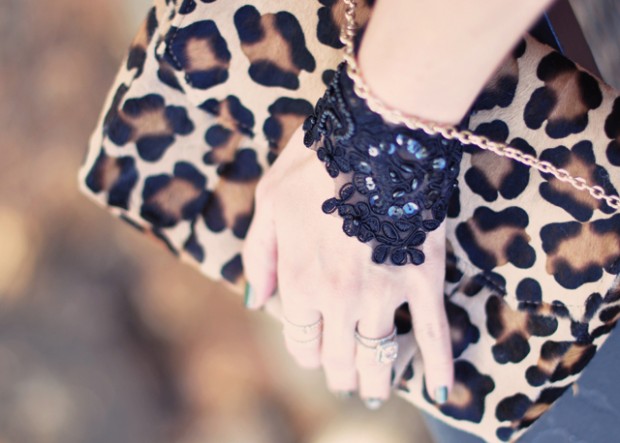 DIY BLack Lace Beaded Bracelet-leopard bag