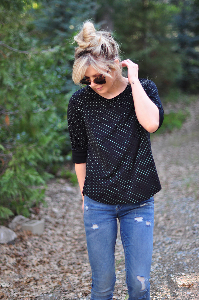 Easy no-sew diy open back top with tiny dots
