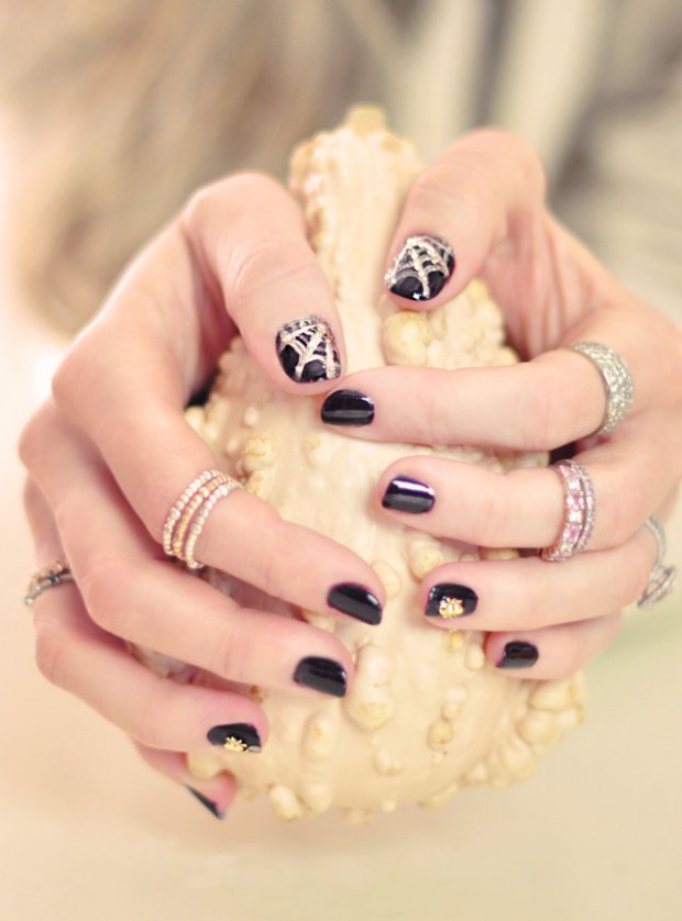 Glam Halloween Nails // Gold Spiders & Webs over Deep Purple love