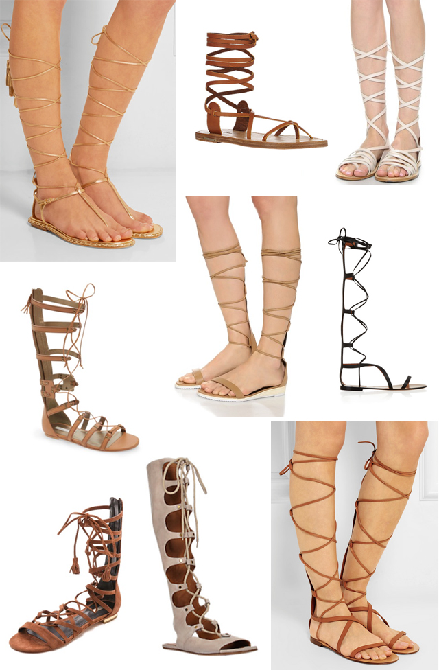 Leather lace up gladiator sandals