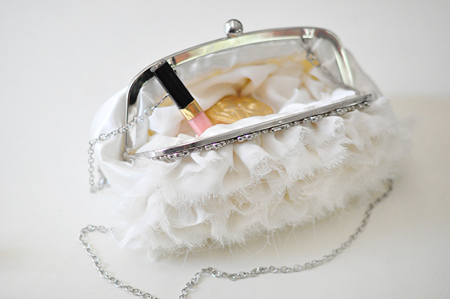 Ruffled romantic ivory wedding clutch bag -2