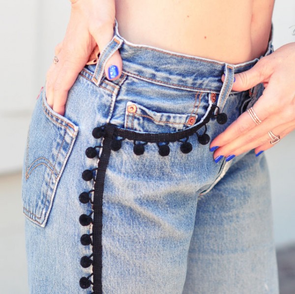 How to Make DIY Pom Pom Jeans with Vintage Levis love Maegan