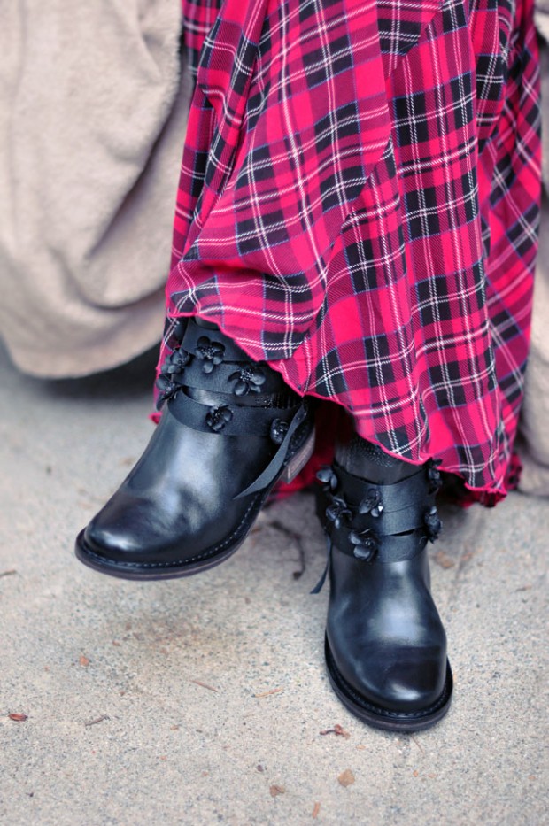 tartan skirt-flowers on boots-5