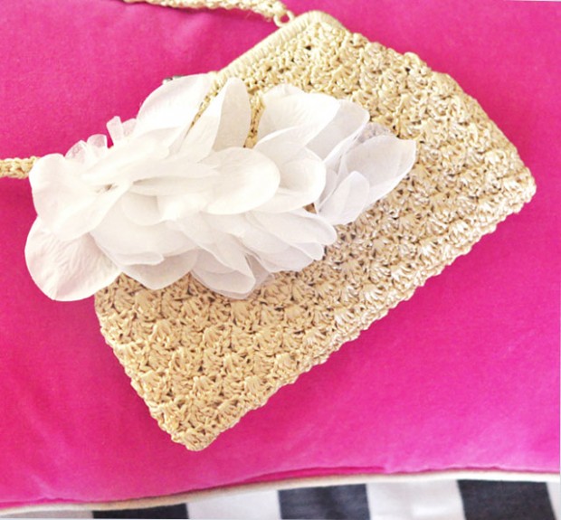 vintage woven purse with white petals
