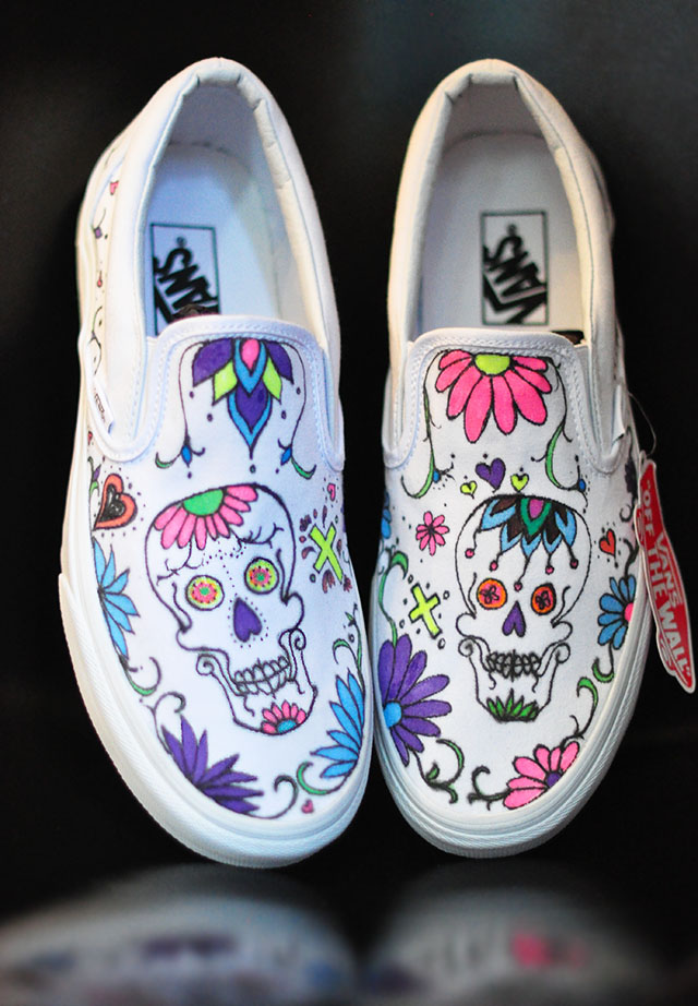 DIY Custom Sugar Skull Vans slip ons