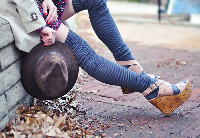 thigh highs with wood wedges-floral carved wedges